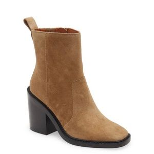 Tory burch tan leather suede chunky heel ankle boots 7.5 in Alce